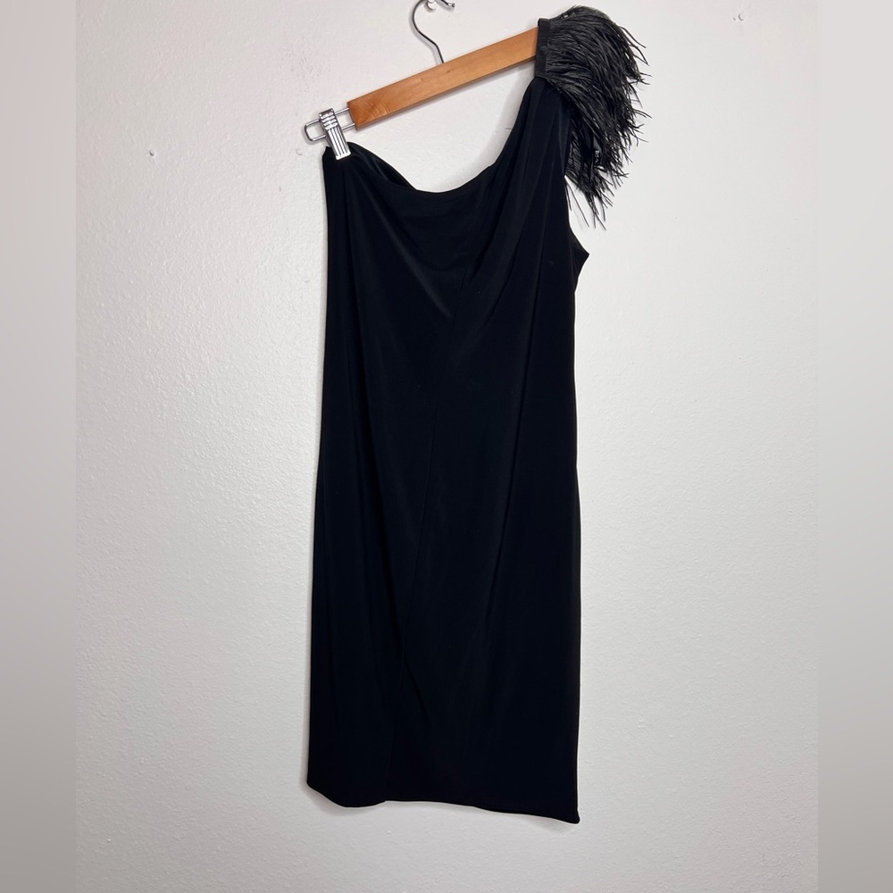 Bisou Bisou by Michele Bohbot One-Shoulder Black Feather-Cocktail Dress Size 12 - Picture 4 of 4